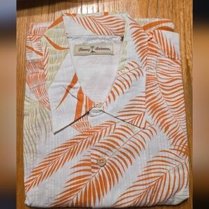 Tommy Bahama Men's Orange and Cream Leaf Print Shirt